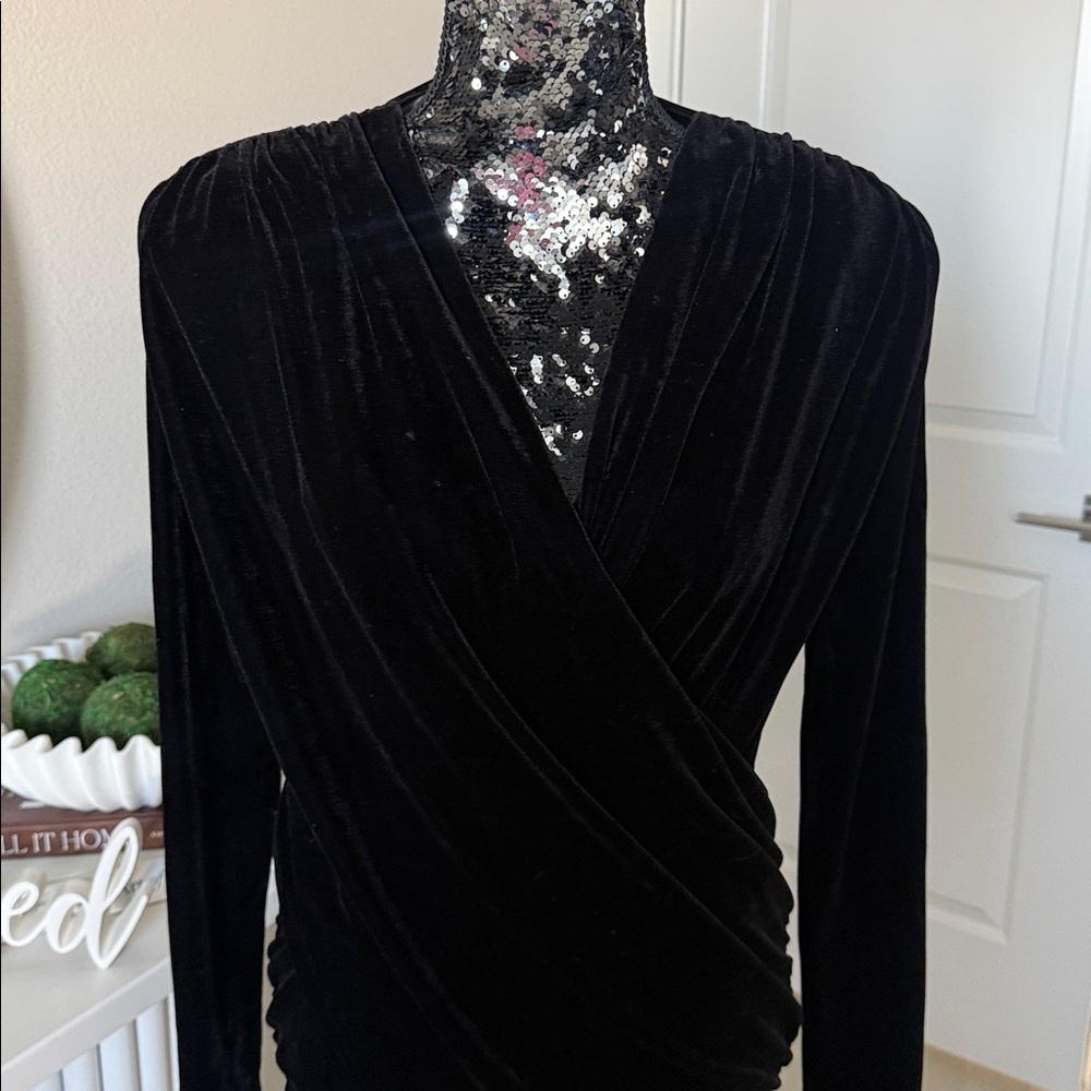 H&M Black Draped Velour Mini dress - Picture 5 of 7